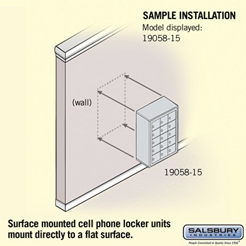 Salsbury Industries Aluminum 5-Door High Surface Mounted Cell Phone Storage Locker Unit with 15 A-Size Doors and Master Keyed Locks