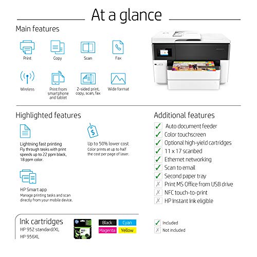 HP OfficeJet Pro 7740 Wide Format All-in-One Printer with Wireless Printing, Amazon Dash Replenishment ready (G5J38A)