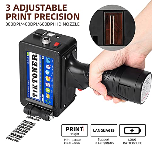 Handheld Printer Portable 1580P1 with 3.7 Inch Touch Screen Quick-Drying Handheld Inkjet Printer for Barcode/Label/Logo/Code/Variable Data Print (Support 15 Languages)