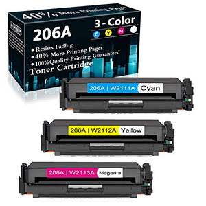3 Pack (1C+1Y+1M) Compatible Cartridge 206A | W2111A W2112A W2113A Toner Cartridge Replacement for HP Color Laserjet Pro M255nw M255dw MFP M282nw M283fdn Printer Cartridges,Sold by TopInk