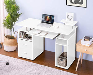 Zebery Desktop Computer Desk with Drawers Shelves, Student Study Writing Desk Gaming Desk Laptop Desk Workstation for Home Office