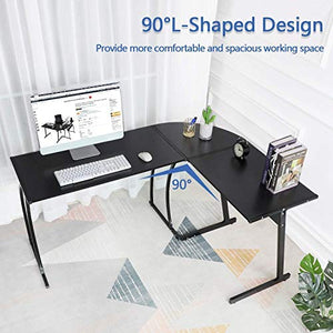 L-Shaped Desk Corner Table Computer Desk Laptop Study Writing Table Workstation for Home Office (Black)