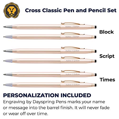Gold Cross Pen Set | Engraved/Personalized Cross Classic 14 Karat Gold Plated Pen and Pencil Gift Set. Custom engraved in 1 business day