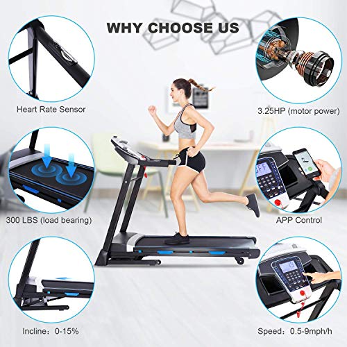 ANCHEER Folding Treadmill, 3.25HP Electric Motorized Treadmills with Automatic Incline, Walking Running Jogging Running Machine for Home Gym