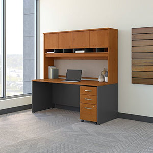 Bush Business Furniture Series C 72W x 30D Office Desk with Hutch and Mobile File Cabinet in Natural Cherry