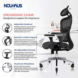 NOUHAUS Ergo3D Ergonomic Office Chair - Rolling Desk Chair with 3D Adjustable Armrest, 3D Lumbar Support and Blade Wheels - Mesh Computer Chair, Gaming Chairs, Executive Swivel Chair (Black)