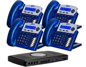 X16 Small Office Phone System with 4 Vivid Blue X16 Telephones - Auto Attendant, Voicemail, Caller ID, Paging & Intercom
