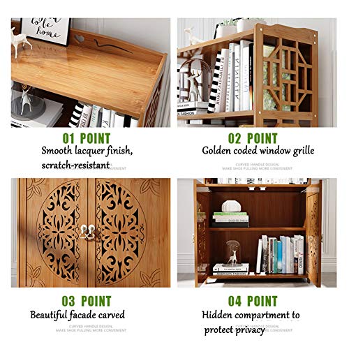 DULPLAY Wood en Bookcase with Doors,Thickened Floor-Standing Orchard Hills Library Easy Assembly Multifunctional Tall Bookshelf Storage Rack for Home -C 69x30x164cm(27x12x65inch)