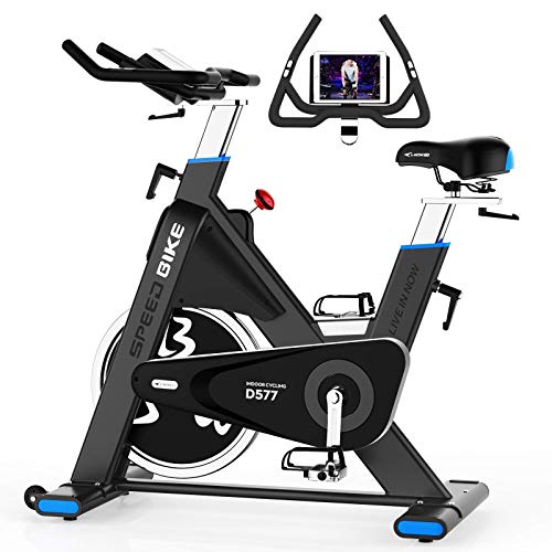 pooboo Exercise Bike Belt Driven Indoor Cycling Bike Commercial Standard Stationary Bike with 44lbs Flywheel for Professional Cardio Workout (Black and Blue)