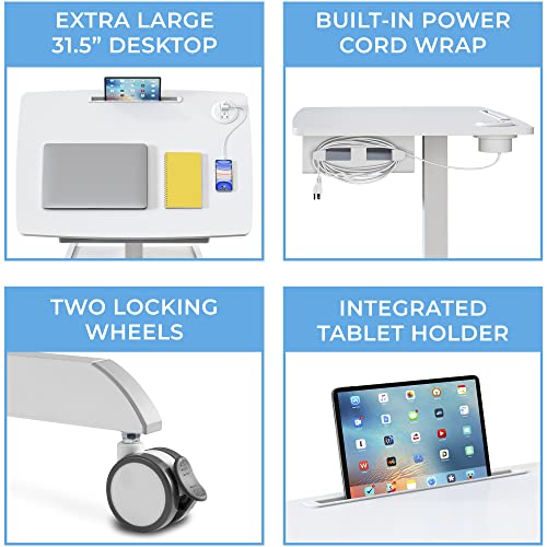 Stand Steady Cruizer™ Mobile Podium with UL Safety Certified Power Outlets | 31in Height Adjustable Student Desk with Built-In Storage | Portable Standing Desk | Rolling Laptop Desk