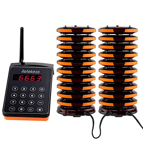Retekess TD156 Restaurant Buzzer System with Long Range Pagers - 20 Pager Coasters, IP67 Waterproof