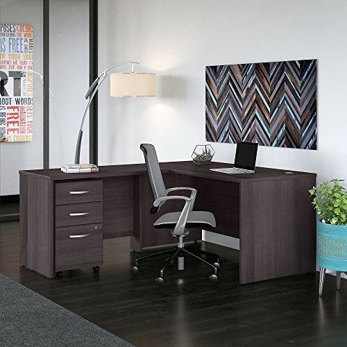 Studio C 60W x 30D L Shaped Desk with Mobile File Cabinet and 42W Return in Storm Gray