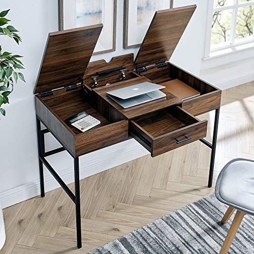 Walker Edison Modern Wood Computer Writing Desk Storage Drawer Home Office Workstation Small, 42 Inch, Dark Walnut