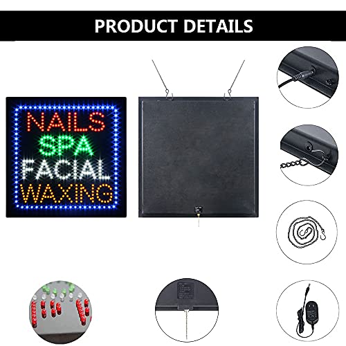 LED Nails SPA Massage Facial Waxing Open Light Sign Super Bright Electric Advertising Display Board for Eyelash Extension Business Shop Store Window Bedroom (24" x 24", HSN0179)