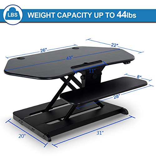 Height Adjustable Standing Desk Converter, 43" Electric Stand Up Desk Riser Sit Stand Desk Workstation fits Dual Monitors for Home Office,Black