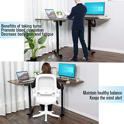 ELECWISH L Shaped Desk Electric Height Adjustable Corner Computer Desk Space-Saving Long Table with Pen Case and EO Material Plate for Home Office Large Gaming Writing Workstation（Black+Rustic Brown