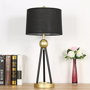 VejiA Modern Iron Desk Lamp with Cloth Shade and Golden Triangle Base