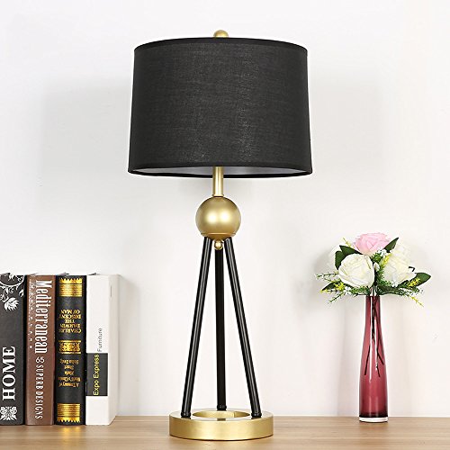 VejiA Modern Iron Desk Lamp with Cloth Shade and Golden Triangle Base