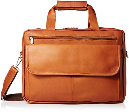 Piel Leather Slim Top-Zip Briefcase, Saddle, One Size