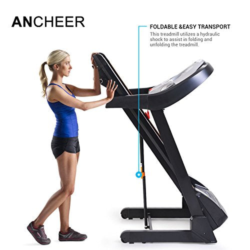 ANCHEER Folding Treadmills, Electric Treadmill with Incline, LCD Monitor & Bluetooth Speaker Cardio Training Treadmill for Small Spaces, Running Walking Machine for Home & Office Workout (White)