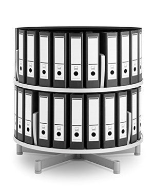 Binder Carousel with 2 Tiers White Finish Dimensions: 33"H x 31.5" Diameter Weight: 67 lbs