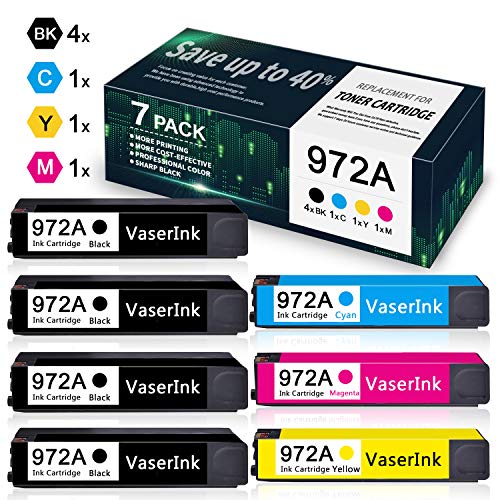 7 Pack Remanufactured Ink Cartridge Replacement for HP 972A Ink Work with PageWide 452dn 452dw 552dw 477dn 477dw 577dw 577z MFP P57750DW MFP P55250DW Printers (4BK+1C+1M+1Y) - by VaserInk