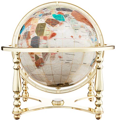 Unique Art 21-Inch Tall Pearl Ocean Table Top Gemstone World Globe with 4 Leg Gold Stand