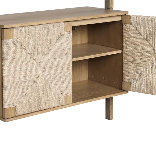 Nathan James Solid Wood Bookshelf with Storage Cabinet & Seagrass Door Fronts, Set of 4