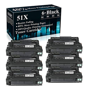 6 Pack 51X | Q7551X Black Toner Cartridge Replacement for HP Laserjet P3005 P3005d P3005n P3005dn P3005x M3035 MFP M3035xs M3035 M3035xs M3027 MFP M3027x Printer,Sold by TopInk
