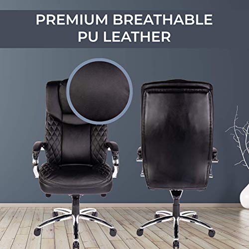 Halter Executive Bonded Leather Office Chair with High Back, Swivel Motion, Adjustable Height, Caster Wheels, and Lumbar Support for Ergonomic Computer Desk Seating, Black