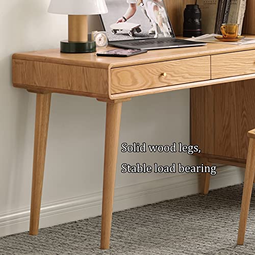 Modern Solid Wood Office Desk with Drawer, Cabinet, and Bookshelf