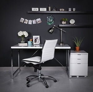 Eurø Style Gilbert High Gloss Lacquered Top Desk with Chromed Steel Frame, White