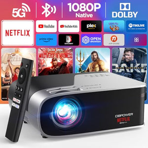 DBPOWER Netflix Officially-Licensed 1080p Movie Projector with 5G WiFi and Bluetooth, 500ANSI Portable Smart Projector 4K