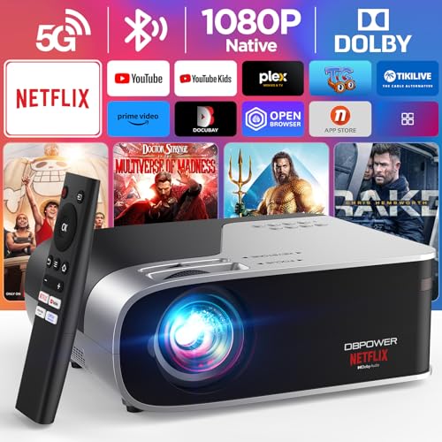 DBPOWER Netflix Officially-Licensed 1080p Movie Projector with 5G WiFi, Bluetooth, and Dolby Audio