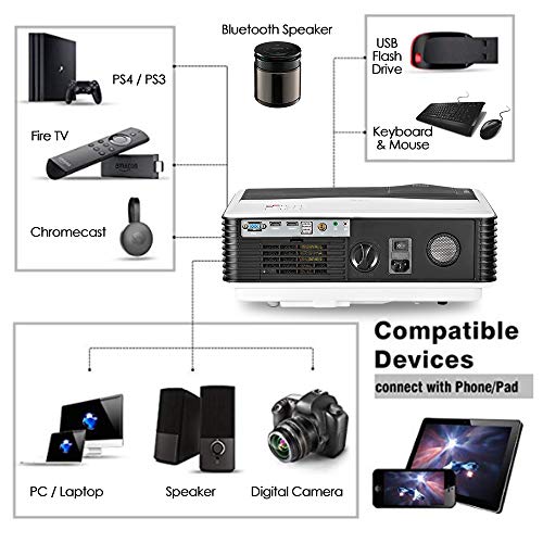 Smart TV Projector Bluetooth Wireless, EUG 4200 Lumen LED Home Cinema Video Projectors with Android 6.0,Wi-Fi,HiFi Speaker,Max 200" LCD TFT for Blu ray DVD Xbox PS4 Laptop Fire TV Stick Outdoor Movie
