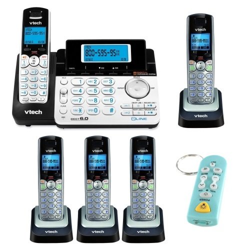 VTech 2-Line Cordless Phone Set with Answering System, Caller ID, and Accessory Handsets (Set of 4) + Keychain TV Remote