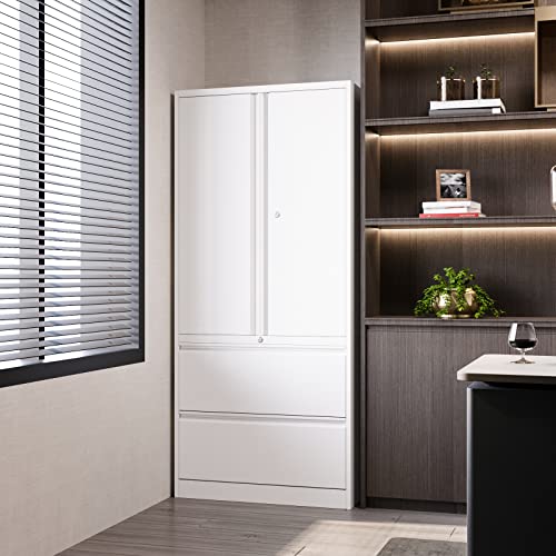 Fesbos Metal Steel Cabinets with 2 Lockable Lateral File Cabinets and Doors