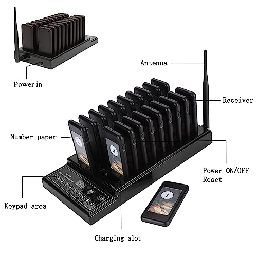 Luqeeg Restaurant Pager System with 20 Pagers - Wireless Guest Service Calling, Social Distancing Solution