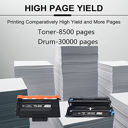 TN-850 TN850 Toner Cartridge & DR-820 DR820 Drum Unit Compatible Replacement for Brother DCP L5500DN L5600DN L5650DN MFC L5900DW L6800DW L6900DW HL L6300DW L6400DW/DWT L5000D L5100DN Printer (5 Pack)