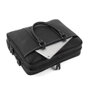 YLHXYPP Men's Double Zipper Leather Tote Bag Men Business Travel Laptop Shoulder Bag (Color : Black, Size : One size)