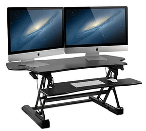 Mount-It! Height Adjustable Standing Desk Converter | 48” Wide Tabletop Sit Stand Desk Riser with Gas Spring | Stand Up Computer Workstation Fits Dual Monitors | Black | MI-7925