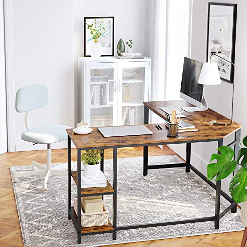 VASAGLE Computer Desk, 54-Inch L-Shaped Corner Desk, Writing Study Workstation with Shelves, Home Office, Industrial Style PC Laptop Table, Space-Saving, Easy to Assemble, Rustic Brown ULWD72X