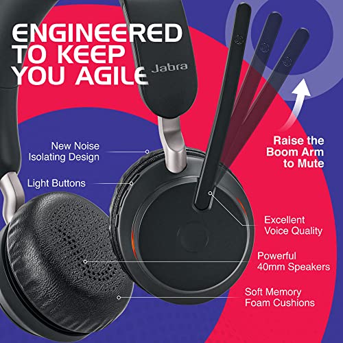 Global Teck Worldwide Jabra Evolve2 65 Wireless Headset USB Stereo MS with Bluetooth Dongle