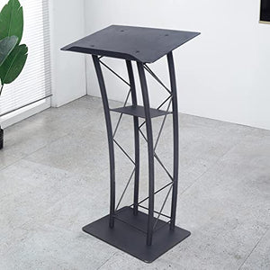 BINELUCOLU Metal Podium Stand, Black Curved Pulpit Lectern with Storage Holder - Ideal for Speeches, Churches, and Ceremonies