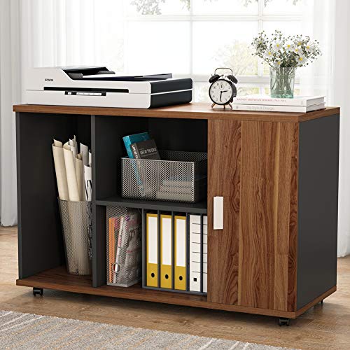 LITTLE TREE Executive Desk and File Cabinet Set - Walnut, 55" Desk, L-Shaped, Business Furniture with Storage Stand