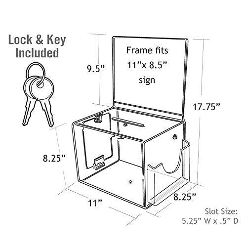 White Extra Large Suggestion Box w/Pocket, Lock & Keys 11"wx8.25"dx8.25"h