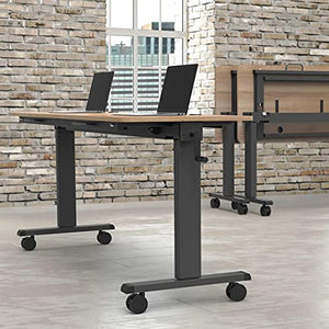 S Stand Up Desk Store Crank Adjustable Height Flip Top Rolling Table (Black Frame/Natural Walnut, 60")