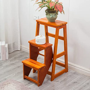DIOB Folding Wooden Step Stool - 3 Steps Safety Ladder Chair for Elderly - Non-Slip Portable Shoe Bench
