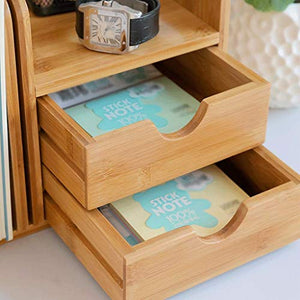 Zunruishop Bamboo Desktop Bookshelf with Drawers - Office Organizer Stand