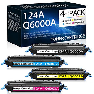 4 Pack (1BK+1C+1Y+1M) 124A | Q6000A Q6001A Q6002A Q6003A Compatible Remanufactured Toner Cartridge Replacement for HP Color Laserjet 2600dn 1600 2605dn CM1015mfp CM1017mfp Printer Toner Cartridge.